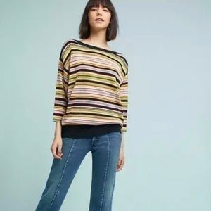 Anthropologie- Moth multi colored striped boat neck sweater with dolman sleeves